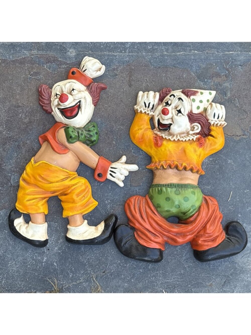 Vintage Homco Clown 3D Wall Plaques Pair Retro 70s Nursery Circus Decor